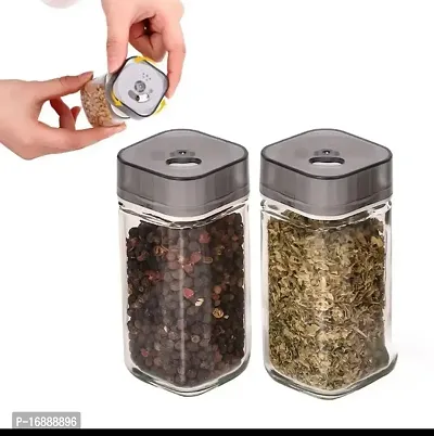 DYOMNIZY Salt Dispenser Metering Salt Shaker Press-Type Quantitative Seasoning Bottle Glass Spice Salt Pepper Container Dispenser (Pack of 2)-thumb3