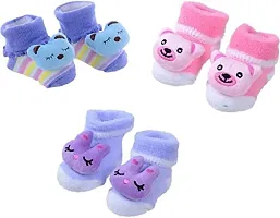 DYOMNIZY Unisex 0-6 Months Baby Boy/Girl Multi-Colored(Assorted) Socks/Booties Pack of -2-thumb2