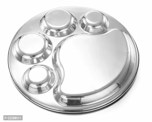 Expresso - Heavy Duty Stainless Steel Round Dinner Plate w/ 5 Sections Divided Mess Trays for Kids Lunch, Camping, Events  Every Day Use Kitchenware-thumb2