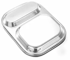 Expresso - Heavy Duty Stainless Steel Rectangle Dinner Plate w/2 Sections Divided Mess Trays for Kids Lunch, Camping, Events  Every Day Use Kitchenware-thumb1