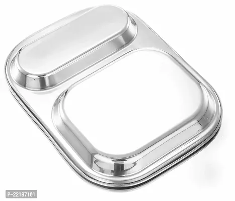 Expresso - Heavy Duty Stainless Steel Rectangle Dinner Plate w/2 Sections Divided Mess Trays for Kids Lunch, Camping, Events  Every Day Use Kitchenware-thumb2