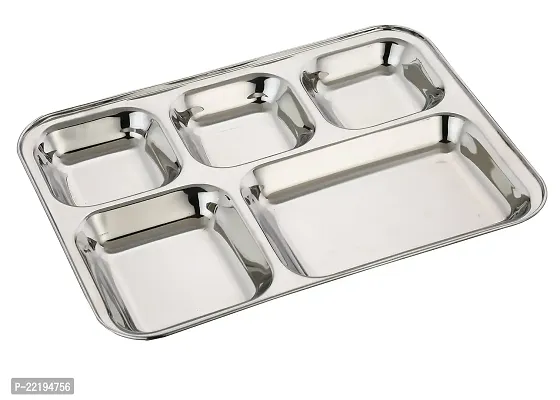 Expresso - Heavy Duty Stainless Steel Rectangle/Square Deep Dinner Plate w/ 5 Sections Divided Mess Trays for Kids Lunch, Camping, Events  Every Day Use Kitchenware.-thumb0