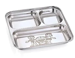 Expresso - Heavy Duty Stainless Steel Square Small Dinner Plate with 3 Sections Divided Mess Trays for Kids Lunch, Camping, Events  Every Day Use Kitchenware-thumb1