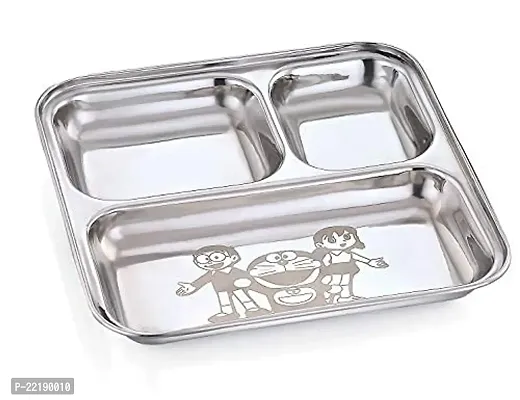 Expresso - Heavy Duty Stainless Steel Square Small Dinner Plate with 3 Sections Divided Mess Trays for Kids Lunch, Camping, Events  Every Day Use Kitchenware-thumb2