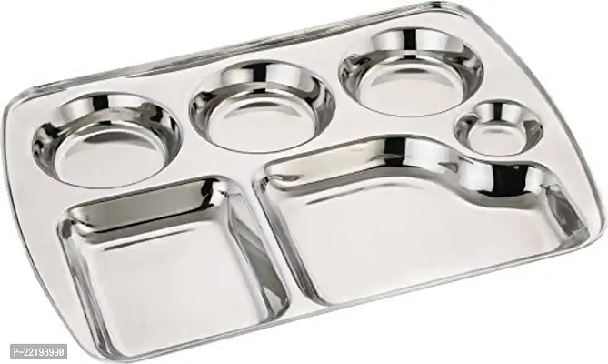 Expresso 6 in1 Compartment Divided Plate/Thali/Bhojan Thali/Mess Tray/Dinner Plate Set of 1 pc, Silver, Standard-thumb2