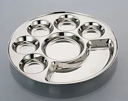 Expresso Round 7 In1 Compartment Divided Plate/Thali/Bhojan Thali/Mess Tray/Dinner Plate Set of 1, Silver, Standard-thumb1