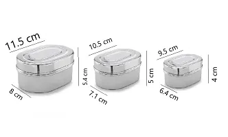 Expresso Stainless Steel Set of 3 pcs Food Storage Containers | Storage Box | Storage Dabba Set, Oval shape-thumb3