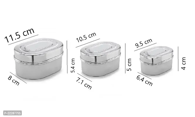 Expresso Stainless Steel Set of 3 pcs Food Storage Containers | Storage Box | Storage Dabba Set, Oval shape-thumb4