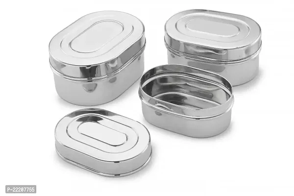 Expresso Stainless Steel Set of 3 pcs Food Storage Containers | Storage Box | Storage Dabba Set, Oval shape