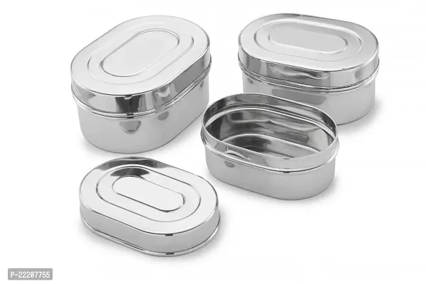 Expresso Stainless Steel Set of 3 pcs Food Storage Containers | Storage Box | Storage Dabba Set, Oval shape-thumb0