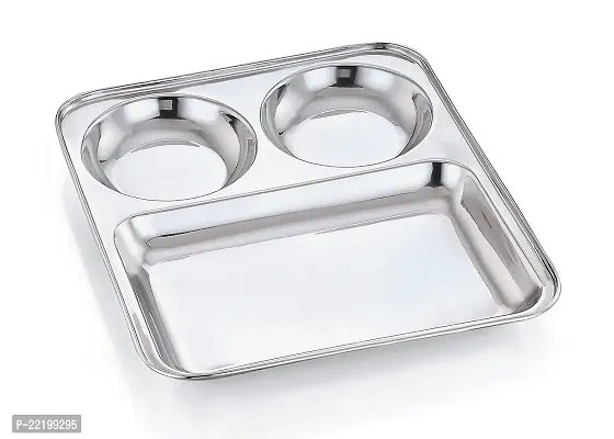 Expresso - Heavy Duty Stainless Steel Square Plate with 3 Sections Divided Mess Trays for Kids Lunch, Camping, Events  Every Day Use Kitchenware, Set of 3 Pcs?-thumb0