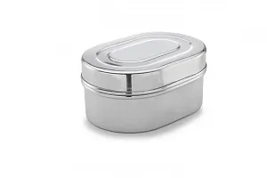 Expresso Stainless Steel Set of 3 pcs Food Storage Containers | Storage Box | Storage Dabba Set, Oval shape-thumb2