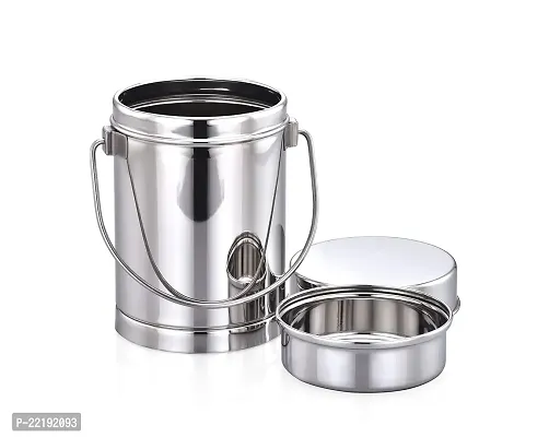 Expresso Stainless Steel 2 in 1 Multipurpose Milk Can/Chutney n Sambhar Barni with Steel Inner Separator Cup Small (CST)-thumb2