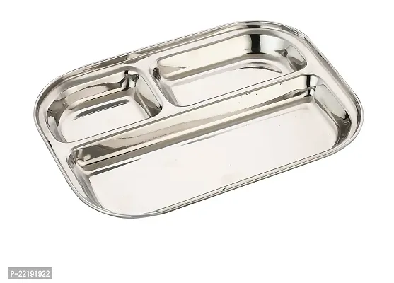 Expresso 3 in 1 Rectangle Three Compartment Divided Plate/Thali/Bhojan Thali/Mess Tray/Dinner Plate, Set of 2 Pcs, Silver, Standard
