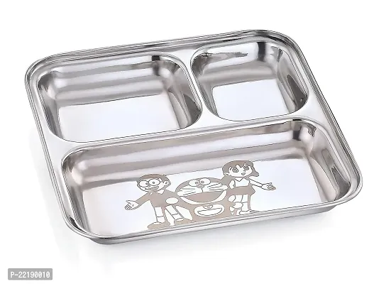 Expresso - Heavy Duty Stainless Steel Square Small Dinner Plate with 3 Sections Divided Mess Trays for Kids Lunch, Camping, Events  Every Day Use Kitchenware