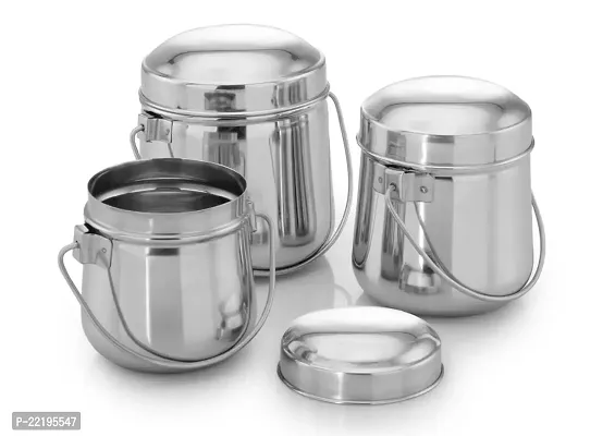Expresso Stainless Steel Milk/Oil Storage Container (250ml, 350ml, 550ml) - Set of 3 Carrier
