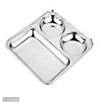 Expresso Stainless Steel 3 in 1 Pav Bhaji Plate | Three Compartment Dinner Plate| Set of 1 Pieces_Big Size, Silver