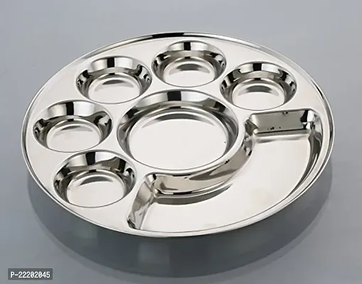 Expresso Stainless Steel Round 7 in 1 Compartment Divided Dinner Plate , Silver, Standard (JK180_Dup)