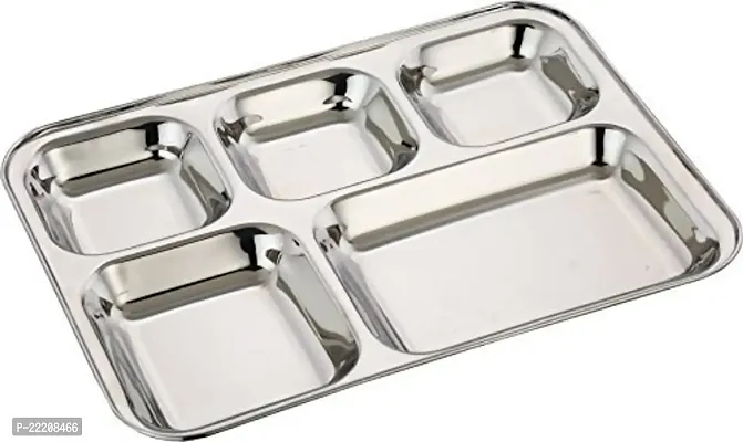 Expresso Stainless Steel 5-in-1 Compartment Divided Plate, Silver, Standard