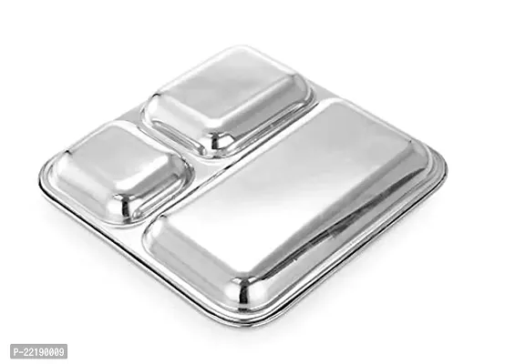 Expresso - Heavy Duty Stainless Steel Square Big Dinner Plate with 3 Sections Divided Mess Trays for Kids Lunch, Camping, Events  Every Day Use Kitchenware, Set of 1 Pcs-thumb3