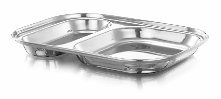 Expresso - Heavy Duty Stainless Steel Rectangle Dinner Plate w/2 Sections Divided Mess Trays for Kids Lunch, Camping, Events  Every Day Use Kitchenware-thumb2