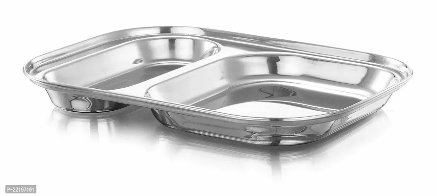 Expresso - Heavy Duty Stainless Steel Rectangle Dinner Plate w/2 Sections Divided Mess Trays for Kids Lunch, Camping, Events  Every Day Use Kitchenware-thumb3