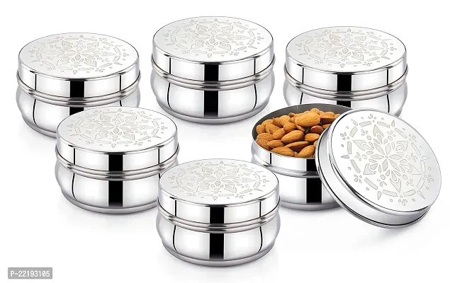 Expresso Stainless Steel Small/Mini Box Dabba/Container/Storage Box, Laser Design, Set of 6 (75 Ml)