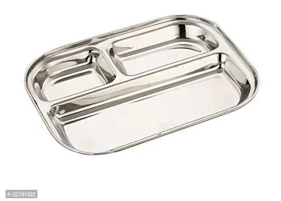 Expresso 3 in 1 Rectangle Three Compartment Divided Plate/Thali/Bhojan Thali/Mess Tray/Dinner Plate, Set of 2 Pcs, Silver, Standard-thumb2