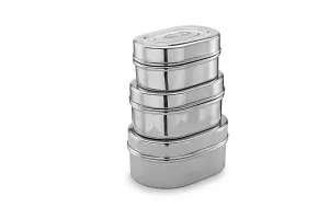 Expresso Stainless Steel Set of 3 pcs Food Storage Containers | Storage Box | Storage Dabba Set, Oval shape-thumb1