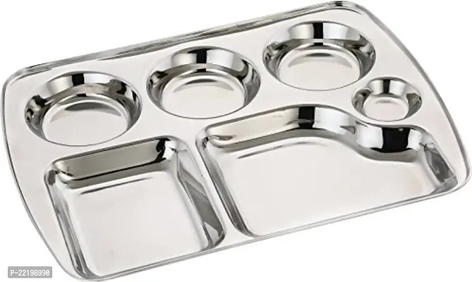 Expresso 6 in1 Compartment Divided Plate/Thali/Bhojan Thali/Mess Tray/Dinner Plate Set of 1 pc, Silver, Standard-thumb0