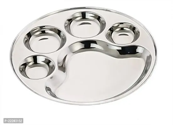 Expresso 5 Compartment Stainless Steel Dinner Plate, Silver