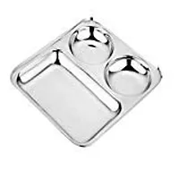 Expresso Stainless Steel 3 in 1 Pav Bhaji Plate | Three Compartment Dinner Plate| Set of 1 Pieces_Big Size, Silver-thumb1