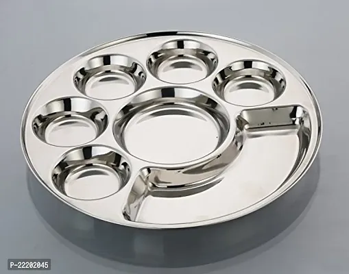 Expresso Stainless Steel Round 7 in 1 Compartment Divided Dinner Plate , Silver, Standard (JK180_Dup)-thumb2