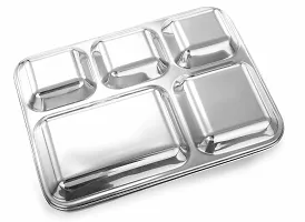 Expresso - Heavy Duty Stainless Steel Rectangle/Square Deep Dinner Plate w/ 5 Sections Divided Mess Trays for Kids Lunch, Camping, Events  Every Day Use Kitchenware.-thumb1