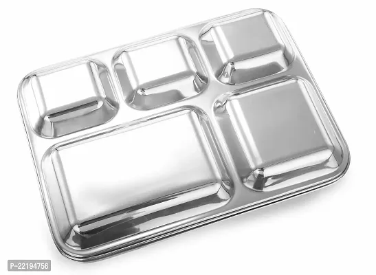 Expresso - Heavy Duty Stainless Steel Rectangle/Square Deep Dinner Plate w/ 5 Sections Divided Mess Trays for Kids Lunch, Camping, Events  Every Day Use Kitchenware.-thumb2