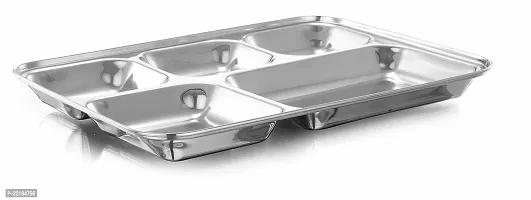 Expresso - Heavy Duty Stainless Steel Rectangle/Square Deep Dinner Plate w/ 5 Sections Divided Mess Trays for Kids Lunch, Camping, Events  Every Day Use Kitchenware.-thumb3