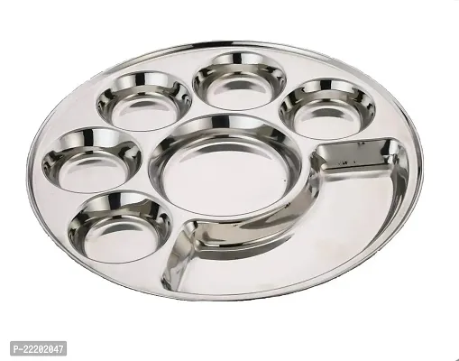 Expresso - Heavy Duty Stainless Steel Round Dinner Plate w/ 7 Sections Divided Mess Trays for Kids Lunch, Camping, Events  Every Day Use Kitchenware-thumb0