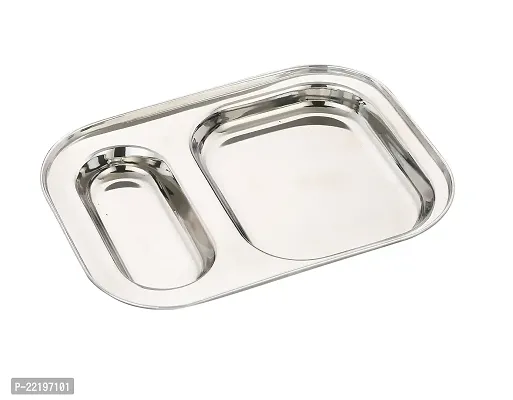 Expresso - Heavy Duty Stainless Steel Rectangle Dinner Plate w/2 Sections Divided Mess Trays for Kids Lunch, Camping, Events  Every Day Use Kitchenware-thumb0