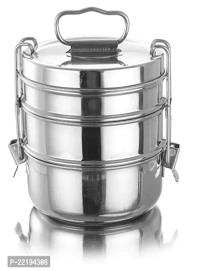 Expresso - Stainless Steel Food Grade Lunch Box | Traditional Tiffin Carrier/Container for School/Office, Dia 10.8cm | 3 Tier