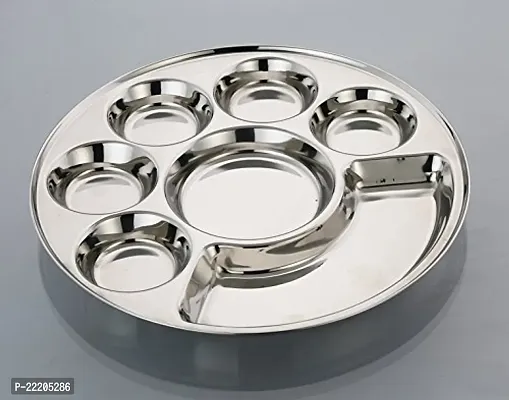 Expresso Round 7 In1 Compartment Divided Plate/Thali/Bhojan Thali/Mess Tray/Dinner Plate Set of 1, Silver, Standard