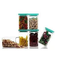 MEELANA Plastic Air Tight Unbreakable Square Jar Set for Kitchen Storage Containers 1100 ml (Pack of 6) (Green)-thumb1