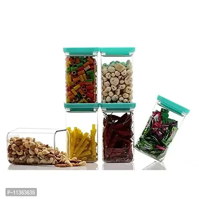 MEELANA Plastic Air Tight Unbreakable Square Jar Set for Kitchen Storage Containers 1100 ml (Pack of 6) (Green)-thumb2