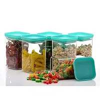 MEELANA Plastic Air Tight Unbreakable Square Jar Set for Kitchen Storage Containers 1100 ml (Pack of 6) (Green)-thumb3