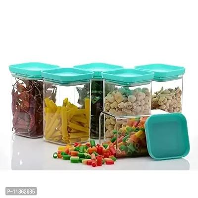 MEELANA Plastic Air Tight Unbreakable Square Jar Set for Kitchen Storage Containers 1100 ml (Pack of 6) (Green)-thumb4