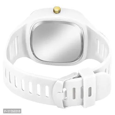 MEELANA Unique Dial Analog Silicon Strap Stylish Designer Analog Watch for Boys & Men (Multi Color) (White)-thumb5