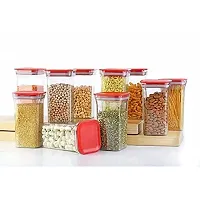 MEELANA Plastic Air Tight Unbreakable Square Jar Set for Kitchen Storage Containers 1100 ml (Pack of 6) (Red)-thumb2