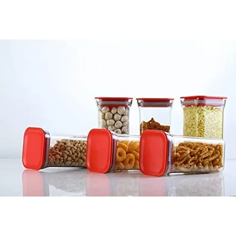 MEELANA Plastic Air Tight Unbreakable Square Jar Set for Kitchen Storage Containers 1100 ml (Pack of 6)