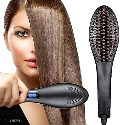 MEELANA Hair Electric Comb Brush 3 in 1 Ceramic Fast Hair Straightener For Women's Hair Straightening Brush with LCD Screen, Temperature Control Display Lucario (Black)