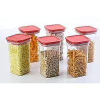 MEELANA Plastic Air Tight Unbreakable Square Jar Set for Kitchen Storage Containers 1100 ml (Pack of 6) (Red)-thumb3