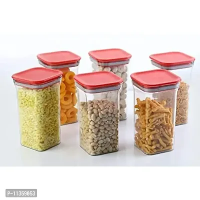 MEELANA Plastic Air Tight Unbreakable Square Jar Set for Kitchen Storage Containers 1100 ml (Pack of 6) (Red)-thumb4